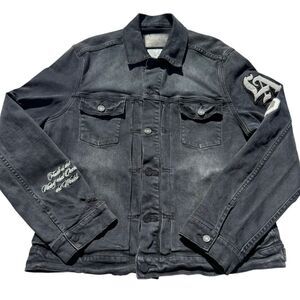 Purple Brand P007 Denim Trucker Jacket XXL Black Logo Graphic Los Angles Patch